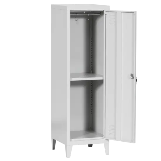 Метален гардероб BTL с 2 отделения 128х39х42 см - сниман отпред, отворен, сив