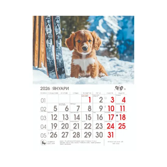 Стенен календар 8 листа Кученца - януари