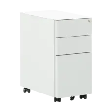 Метален контейнер F BTL с 3 чекмеджета - сив, сниман от ляв ъгъл, затворени чекмеджета