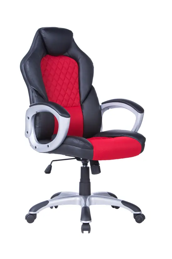 Геймърски стол ВИКТОР- снимка отстрани, черен- червен, еко кожа с дамаска