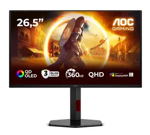 Монитор AOC Q27G4SDR, 26.5" QD-OLED, 2560x1440@360Hz, 0.03ms GtG, 1000cd m2, 1.5M:1, Adaptive Sync, FlickerFree, Low Blue Light, Tilt, Height Adjust, Pivot, Swivel, 2xHDMI, DP, USB hub