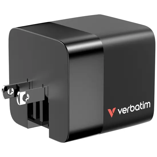 Зарядно устройство Verbatim Mini GaN Charger 65W 2 Port retractable cable display US plugs with EU and UK adaptors