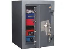 Метален сейф PMT 67 D EL - сив, сниман отпред, отворен