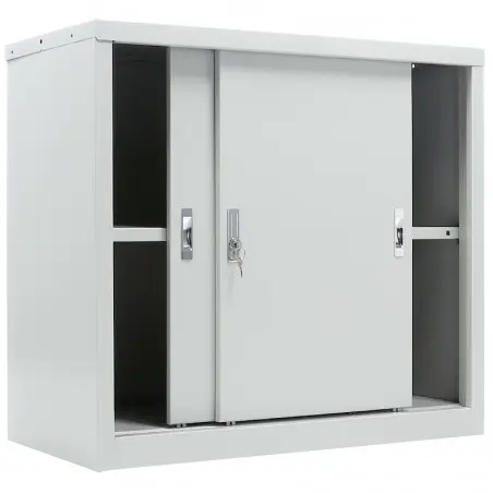 Архивен шкаф 83.2x91.5x45.8 см - с плъзгащи врати, отворен, празен, сниман под ъгъл