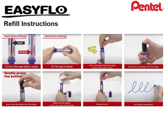 Инструкции за презареждане с пълнител  Pentel Easyflo