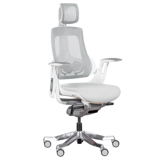 Директорски стол АЛЕКО- бял цвят, дамаска, мрежа