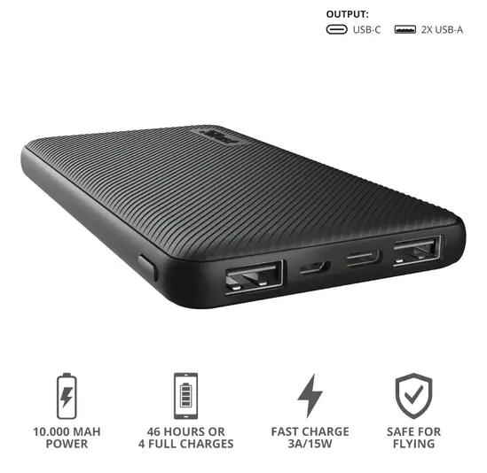 Външна батерия TRUST Primo Fast Ultra-thin Powerbank 10000 mAh