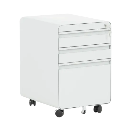 Метален контейнер V BTL с 3 чекмеджета - сниман от ляв ъгъл, сив на цвят, затворени чекмеджета