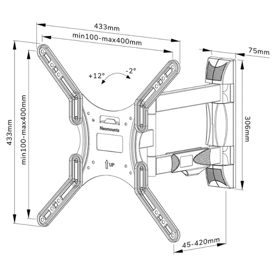 Стойка Neomounts Screen Wall Mount (full motion, 3 pivots, VESA 400x400)
