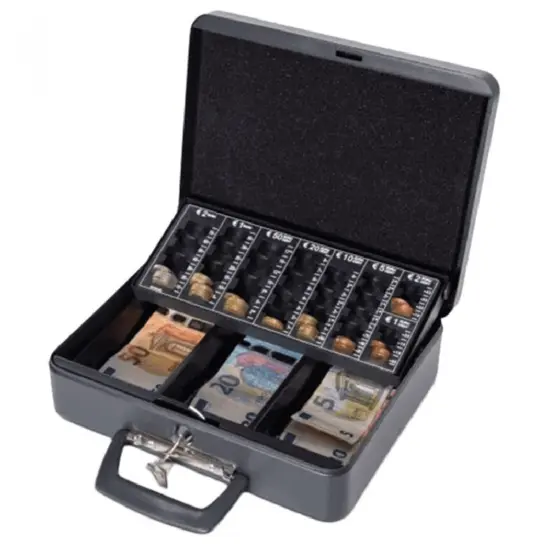 Метална кутия с евро монетник 300х258х90 мм със заключващ механизъм