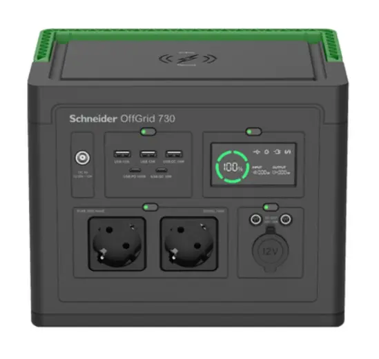 Преносима захранваща станция Schneider OffGrid Portable Power Station 730, 738Wh Lithium-ion, 2 Schuko, Sinewave + Schneider OffGrid Portable Solar Panel, 100W