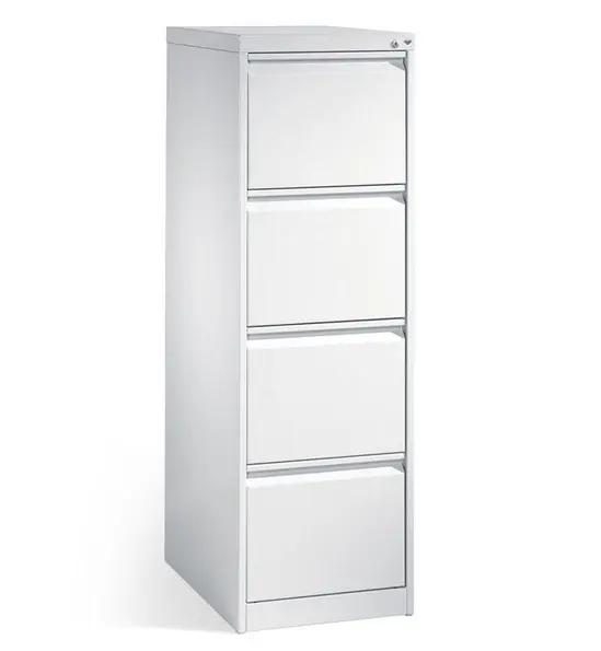 Метална картотека FRT с 4 чекмеджета - снимана отстрани, сива на цвят, затворени чекмеджета