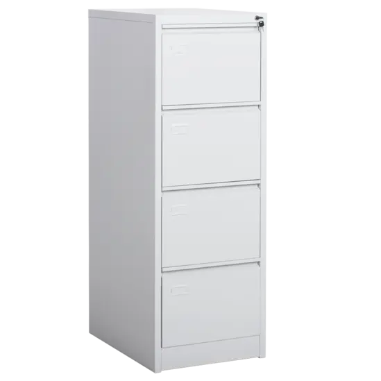 Метална картотека B BTL с 4 чекмеджета - снимана от ляв ъгъл, сива на цвят, със затворени чекмеджета