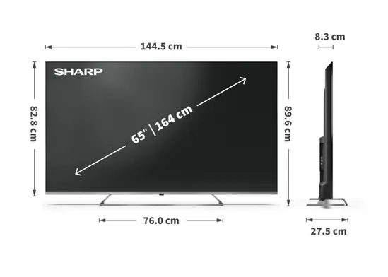 Телевизор Sharp 65JP7265E, 65" QLED Mini led Google TV, 4K Ultra HD 3840x2160 Frameless, AQUOS, DVB-TT2CSS2, Active Motion 1000, HDR10, Dolby Atmos, Dolby Vision, Google Assistant, HARMANKARDON, HDMI 2.1 with eARC, 3.5mm Headphone jack  line-out, US