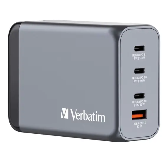 Зарядно устройство Verbatim GNC-240 GaN Charger 4 Port 240W USB AC (EUUKUS)
