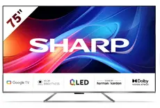 Телевизор Sharp 75GP7265E, 75" QLED Google TV, 4K Ultra HD 3840x2160 Frameless, AQUOS, DVB-TT2CSS2, Active Motion 1200, HDR10, Dolby Atmos, Dolby Vision, Google Assistant, HARMANKARDON, Chromecast Built-in, HDMI 2.1 with eARC, Aluminium finish, USB, 
