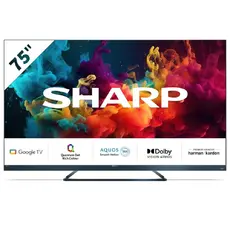 Телевизор Sharp 75FQ5EM2, 75" QLED Google TV, 4K Ultra HD 144Hz Quantum Dot 3840x2160 Aluminium Slim Frameless, AQUOS AI UltraClear, AQUOS Smooth Motion 144Hz, Active Motion 1400, Light Sensor OPC, Hybrid HARMANKARDON Speaker System, Dolby Vision IQ, Dol