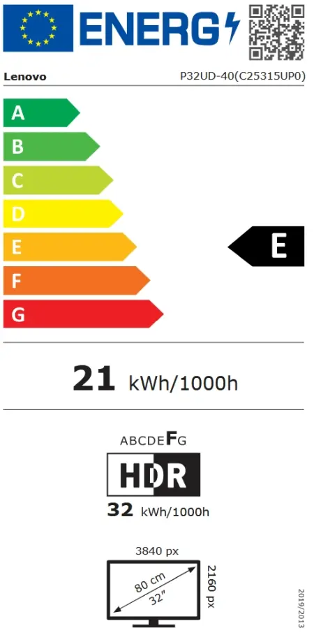 Монитор Lenovo ThinkVision P32UD-40 31.5" IPS, WLED, 3840x2160, 16:9, 120Hz, 4ms, 1500:1, 350 cd/m?, USB hub, HDMI, DP, Thunderbolt, RJ45, Tilt, Swivel, Pivot, Height Adjust Stand