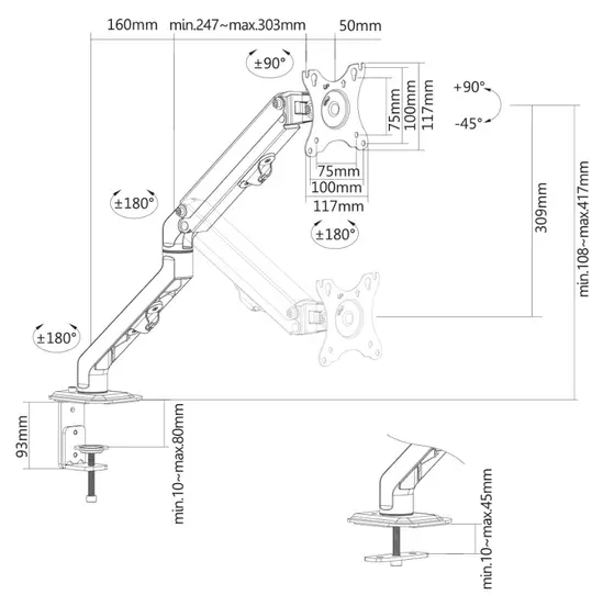 Стойка Neomounts Flat Screen Desk Mount (stand/grommet)