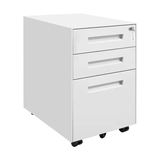 Метален контейнер Z BTL с 3 чекмеджета - сниман отстрани, затворени врати, бял