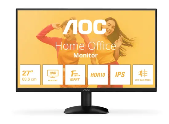 Монитор AOC Q27B35E, 27' IPS WLED, 2560x1440@75Hz, 4ms GtG, 1ms MPRT, 300cd m2, 1500:1, 20M:1 DCR, Adaptive Sync, FlickerFree, Low Blue Light, Tilt, HDMI, DP