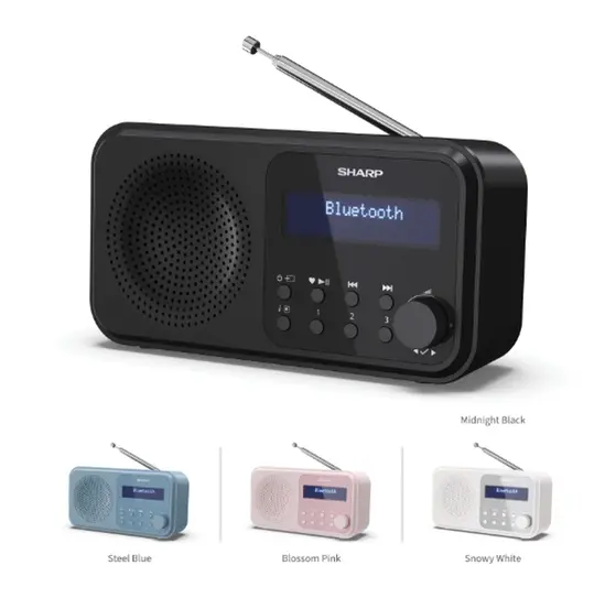 Радио Sharp Radios DR-P420(BK), PORTABLE DIGITAL RADIO, Bluetooth 5.0, 20 DAB+DABFM, Auto timedate, LCD Display, Dual alarm,Micro USB x1 (power supply),3.5mm Headphone jack  line-out, Black