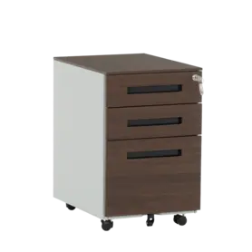 Метален контейнер K BTL с 3 чекмеджета - кафяв с черни дръжки, сниман отстрани, затворени чекмеджета