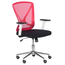 Работен стол ИГНАТ- снимка отпред, черна сеална, мрежеста червена облегалка