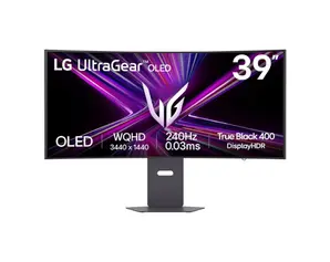 Монитор LG 39GX900A-B, 39', OLED UltraGear 21:9 Curved, 0.03 ms, WQHD (3440x1440), 240Hz, HDR 10, 1500000:1, 250 cd/m2, DCI-P3 98.5%, VRR, Free-sync, G-Sync, USB-C, PD 65W, HDMI, DP, PBP, Speakers 7Wx2, LG Switch, Height, Swivel, Tilt, Black