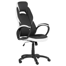 Геймърски стол ЦВЕТАН - бял с черно, еко кожа