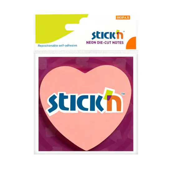 Самозалепващи листчета 76х76мм сърце неон