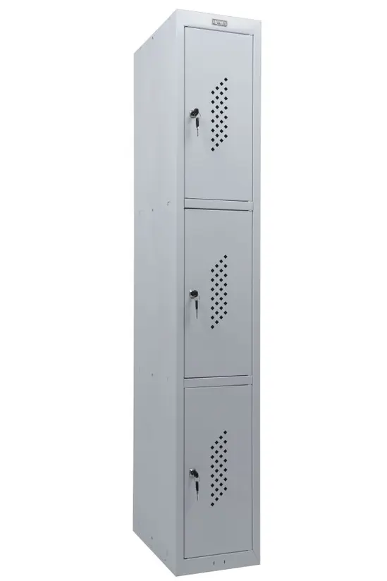 Метален гардероб PMT с три отделения 183х30х50 см , сниман отстрани, сив, празен, затворени врати