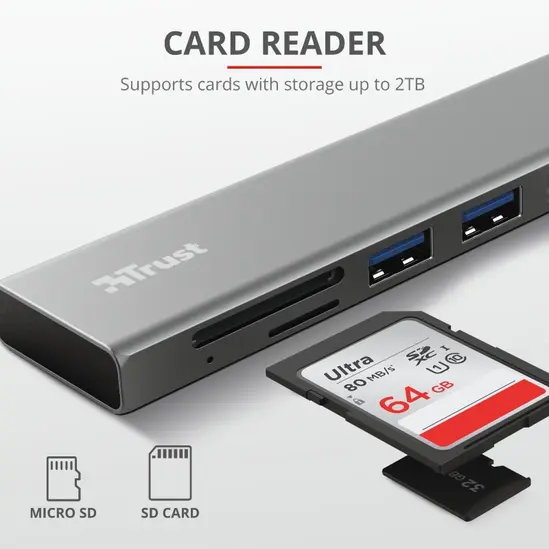 USB хъб TRUST Halyx Fast USB-C Hub & Card Reader