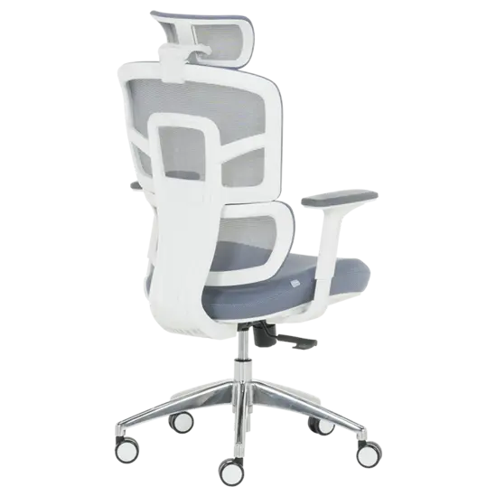 Директорски стол ГЕНАДИ- снимка отзад, син цвят, бяла полипропиленова рамка