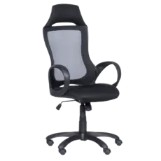 Директорски стол ДЕНИС- снимка отстрани, черен цвят, дамаска, меш