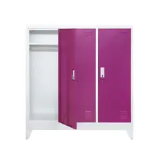 Метален гардероб с 3 отделения 120x40x120 см 4 цвята- цикламен, с отворена лява врата, сниман отпред