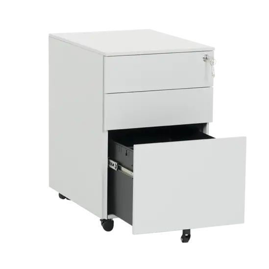 Метален контейнер C BTL с 3 чекмеджета - сниман отстрани, с отворено долно чекмедже, сив цвят