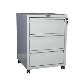 Метален контейнер FC PMT 66 с 3 чекмеджета - сив на цвят, сниман в профил, със затворени чекмеджета