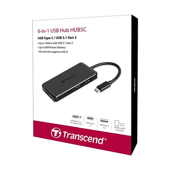 USB хъб Transcend 3-Port Hub,1-Port PD,SDMicroSD Reader, USB 3.1 Gen 2,Type C