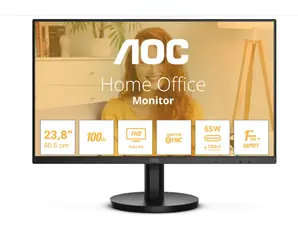 Монитор AOC 24B3CA2, 23.8' IPS WLED, 1920x1080@100Hz, 4ms GtG, 1ms MPRT, 250cd m/2, 1300:1, 20M:1 DCR, Adaptive Sync, FlickerFree, Low Blue Light, 2Wx2, Tilt, HDMI, USB hub