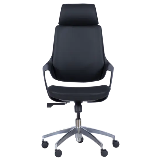 Директорски стол ХАРИЗАН-снимка отпред, еко кожа, черен, хромирана кръстачка