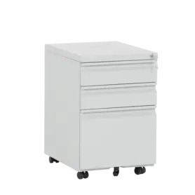 Метален контейнер K BTL с 3 чекмеджета - сниман от ляв ъгъл, затворени чекмеджета, сив