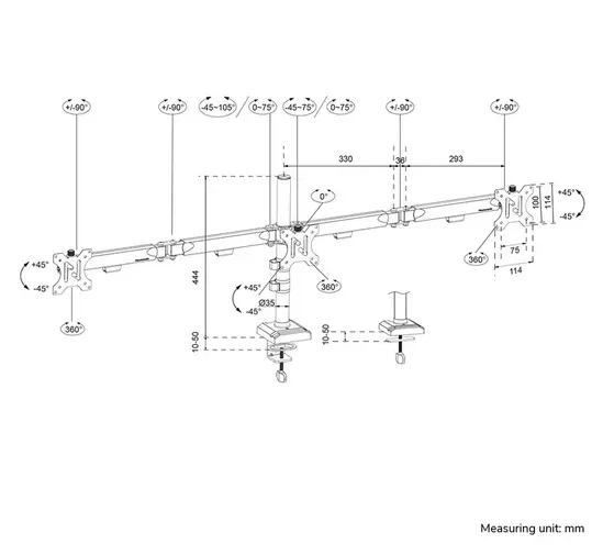 Стойка Neomounts Nero Triple Flat Screen Desk Mount  (phone holder+Quick-fix clampgrommet)