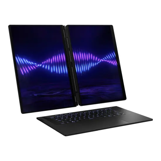 Лаптоп Asus ROG Zephyrus Duo 16, GX651AX-SR086X, Intel Ultra 9 16.0 OLED WQXGA+(WQ+) 2880X1800 16:10 Bend+500nits(HDR 1100nits) Glare DCI-P3:100%,120 HzLPDDR5X 64GB (onbd) ,2TB G4,RTX5090 24 GB G5,Wi-Fi 7 ,Backlit Kbd 1-Zone RGB, Windows 11 Pro,Stell