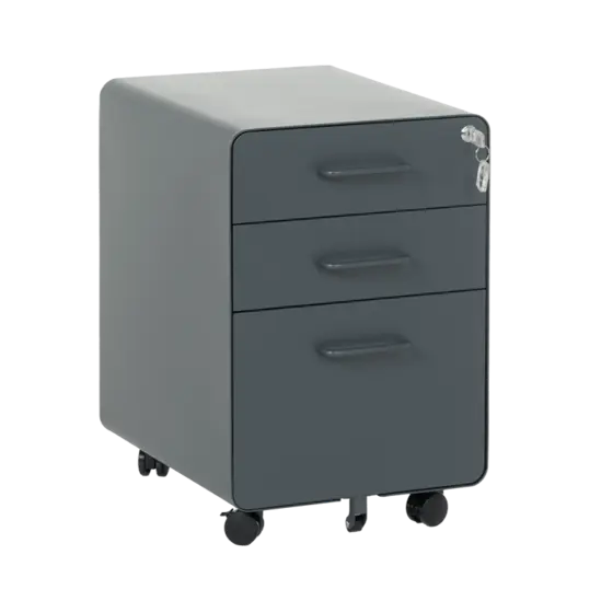 Метален контейнер A BTL с 3 чекмеджета- графит, снимано от ляв ъгъл, със затворени чекмеджета