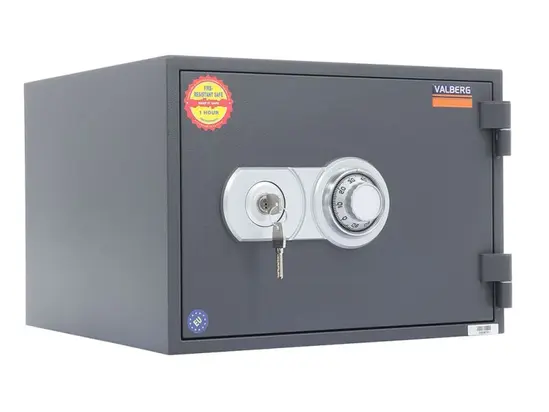 Метален сейф FRS PMT 32 - с механичен кодов комбинатор с перманентен код + ключ, сив, затворен