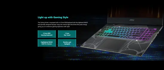 Лаптоп MSI Cyborg 15 B13WFKG, i7-13620H (10C/16T, up to 4.90GHz, 24 MB), GeForce RTX 5060 8GB GDDR7 572 AI TOPS, 15.6" FHD (1920x1080), 144Hz, IPS-Level, 16GB DDR5 5200MHz, 512GB PCIe Gen4x4 SSD, WiFi 6E, BT 5.3, 4 Zone RGB Kbd, NO OS, 55.2Whr, 2.1kg