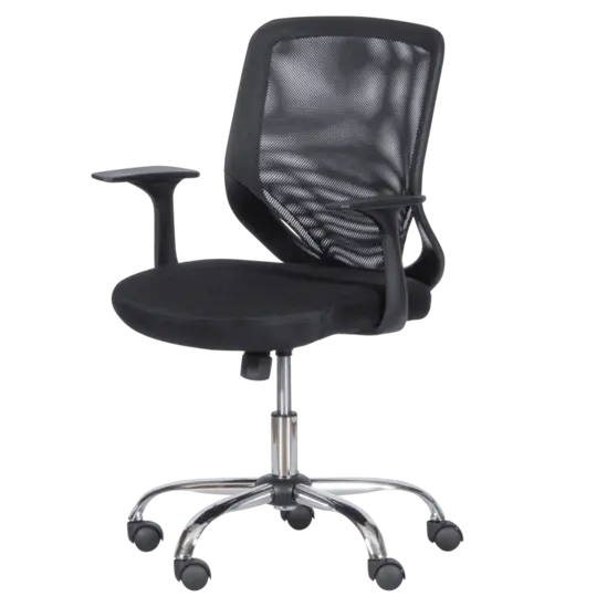 Работен стол КИАР- черна дамаска, черна мрежа, хром. база