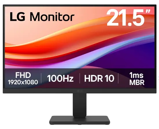Монитор LG 22U401A-B, 21.5" VA, 5ms (GtG at Faster), 100Hz, 3000:1,  Dynamic Action Sync, 250 cdm2, Full HD 1920x1080, HDR 10  sRGB 99%, VRR, Flicker Safe, Reader Mode, D-Sub, HDMI, Tilt, Headphone out, Black