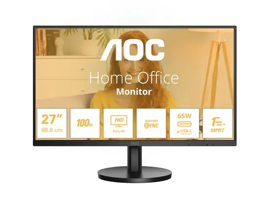 Монитор AOC 27B3CA2, 27' IPS WLED, 1920x1080@100Hz, 4ms GtG, 1ms MPRT, 250cd m2, 1300:1, 20M:1, Adaptive Sync, FlickerFree, Low Blue Light, 2Wx2, Tilt, HDMI, USB hub